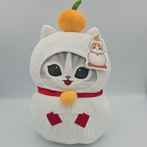 Cute White Cat Plush with Orange and Red Accents